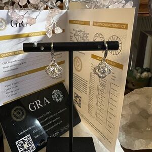 New w/GRA Elegant Moissanite Dangling Sterling Silver Earrings